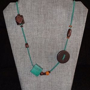 Green/Brown cube & button necklace